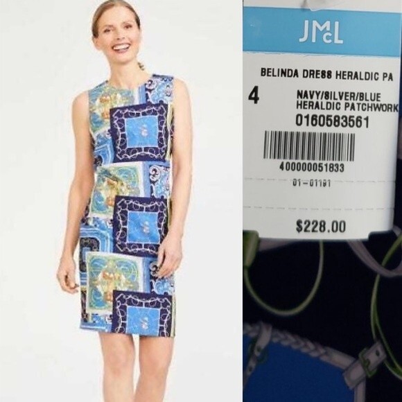 J. McLaughlin Dresses & Skirts - J. McLaughlin NEW Belinda Dress Heraldic Patchwork Print 4 Navy Silver Blue
